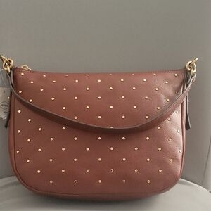 Fossil Tan Leather Shoulder Bag with Gold Accents